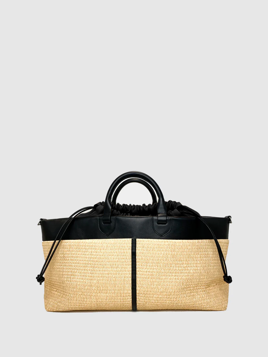 Large Cabas Knitted Raffia Black – - Main Image