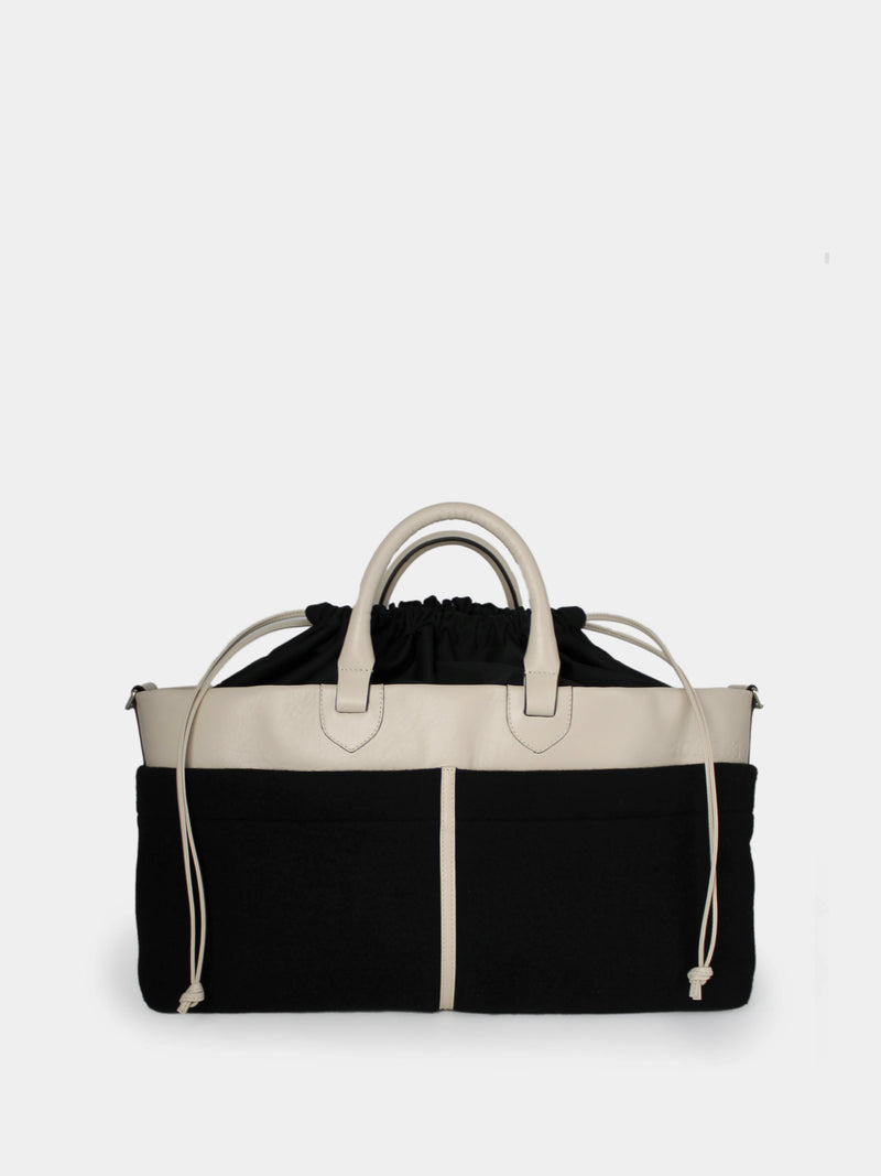 CABAS WOOL AND LEATHER BLACK/OFF WHITE Sacs à main UP-CYCLING 