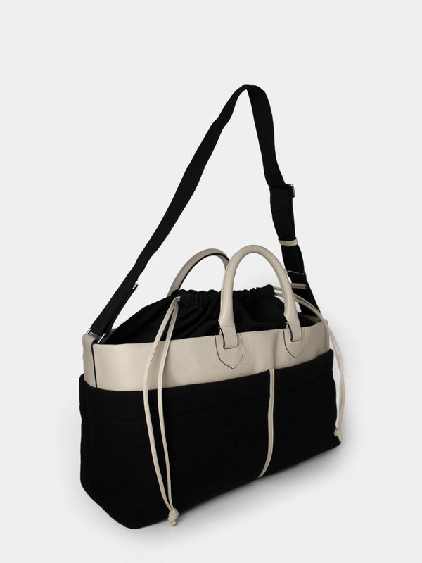 CABAS WOOL AND LEATHER BLACK/OFF WHITE Sacs à main UP-CYCLING 