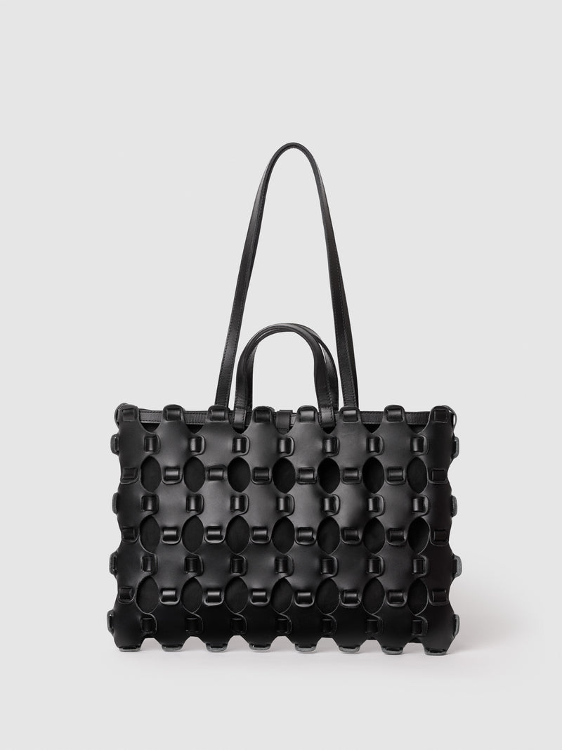 BAGUETTE BRAIDED TOTE Black cotton lining UP-CYCLING LAB 