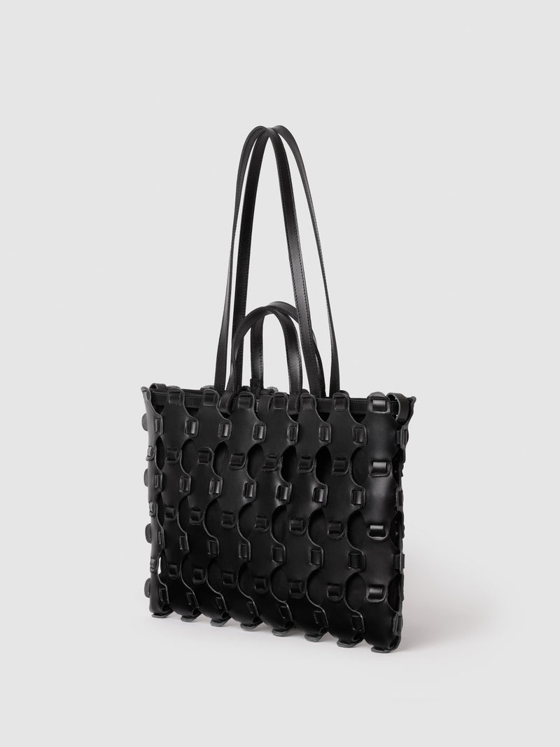 BAGUETTE BRAIDED TOTE Black cotton lining UP-CYCLING LAB 