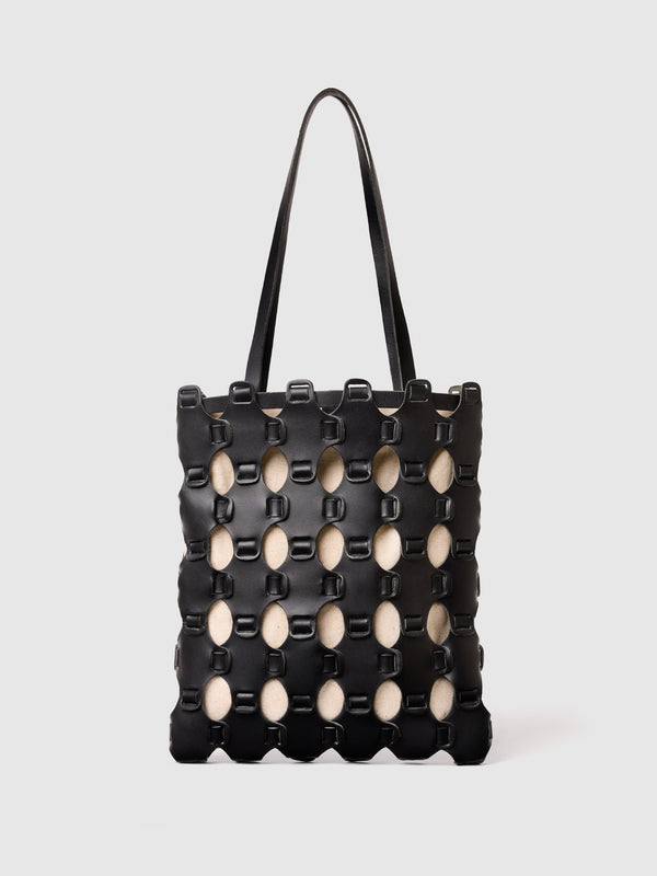 BRAIDED TOTE BLACK/NATURAL COTTON LINING UP-CYCLING LAB 