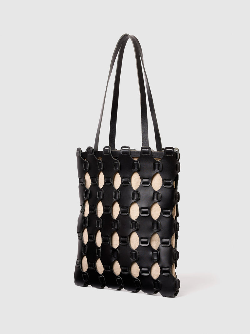 BRAIDED TOTE BLACK/NATURAL COTTON LINING UP-CYCLING LAB 