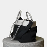 CABAS WOOL AND LEATHER BLACK/OFF WHITE