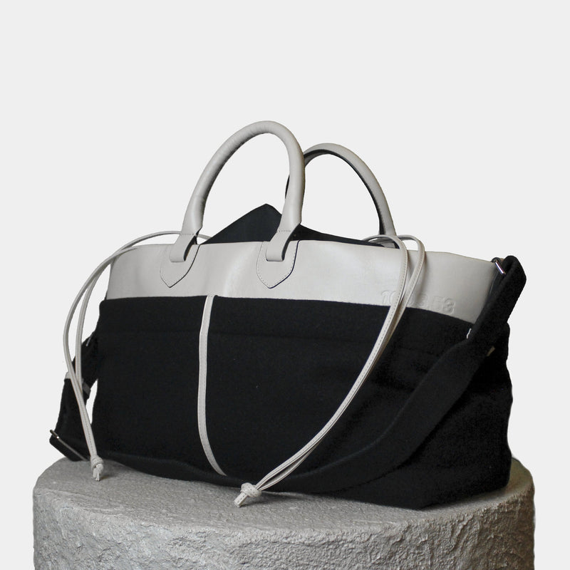 CABAS WOOL AND LEATHER BLACK/OFF WHITE