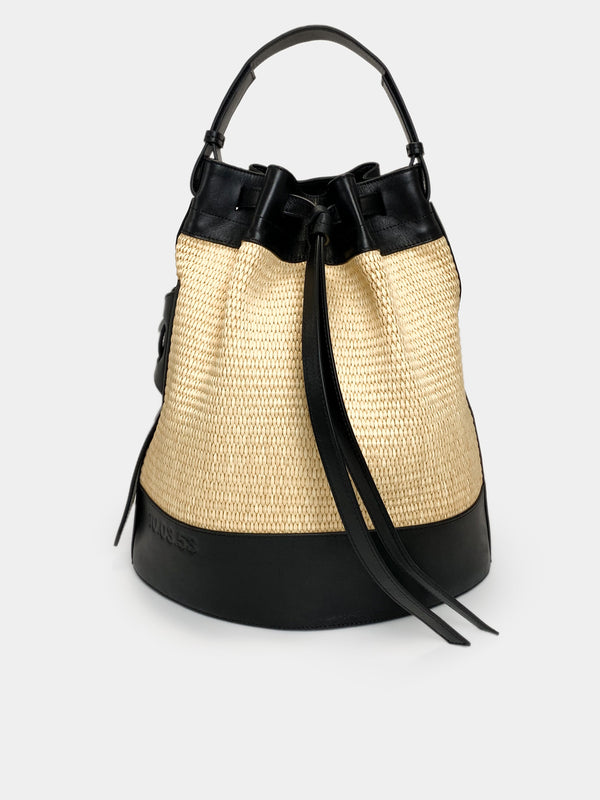 LARGE BUCKET KNITTED RAFFIA BLACK